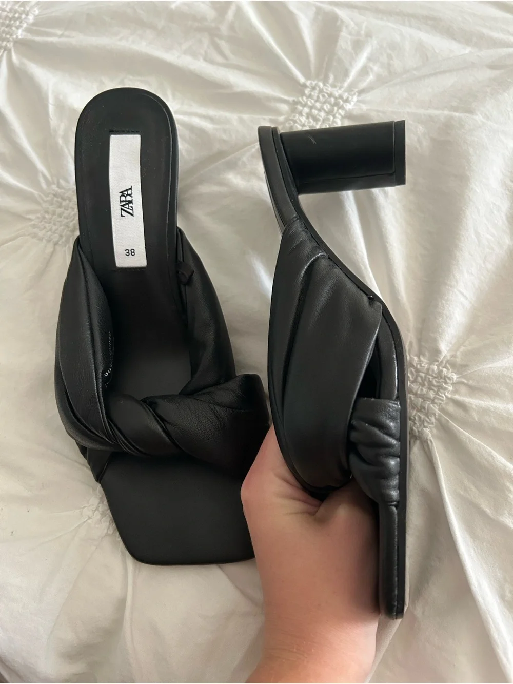 Zara Black Knotted Leather Mules - Picture 2 of 4